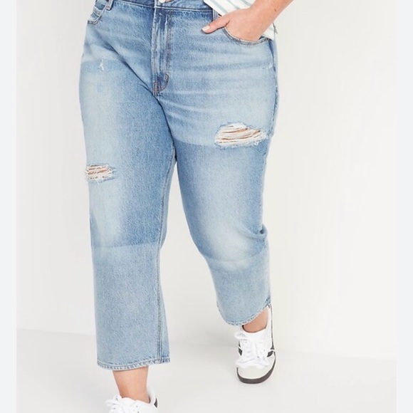 Old Navy Denim - Old Navy High-Waisted Slouchy Straight Cropped Ripped Non-Stretch Jeans Sz 16